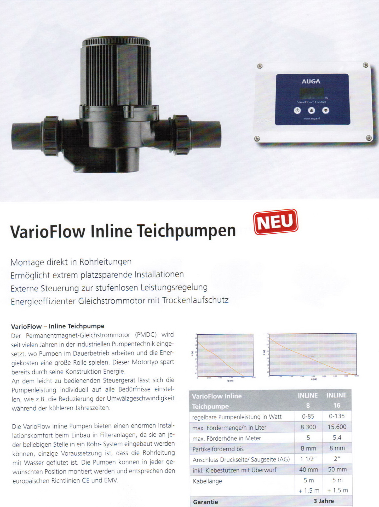 612171 Auga VarioFlow Inline 16 Teichpumpe